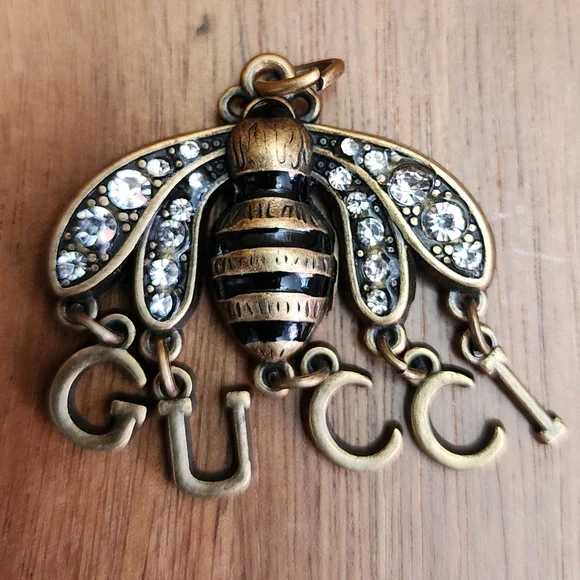 Clear Rhinestones Brass GG bee Zipper Pull - Picture 1 of 4